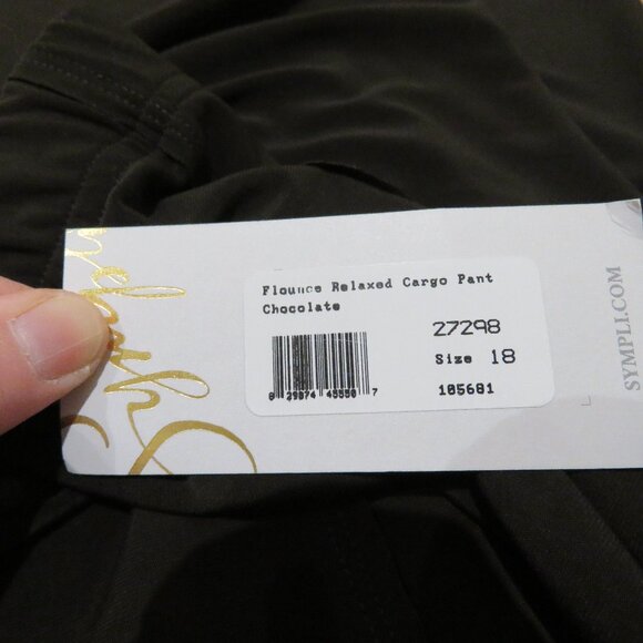 SYMPLI Flounce Relaxed Cargo Pants Wide Leg in Chocolate Lagenlook Size 18 NWT - Picture 12 of 12